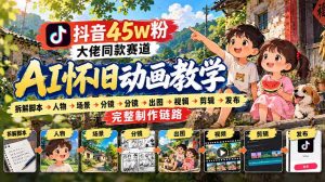 抖音45W粉大佬同款赛道AI怀旧动画实战课：拆解脚本→人物→场景→分镜→出图→视频→剪辑→发布完整制作链路-开心分享网
