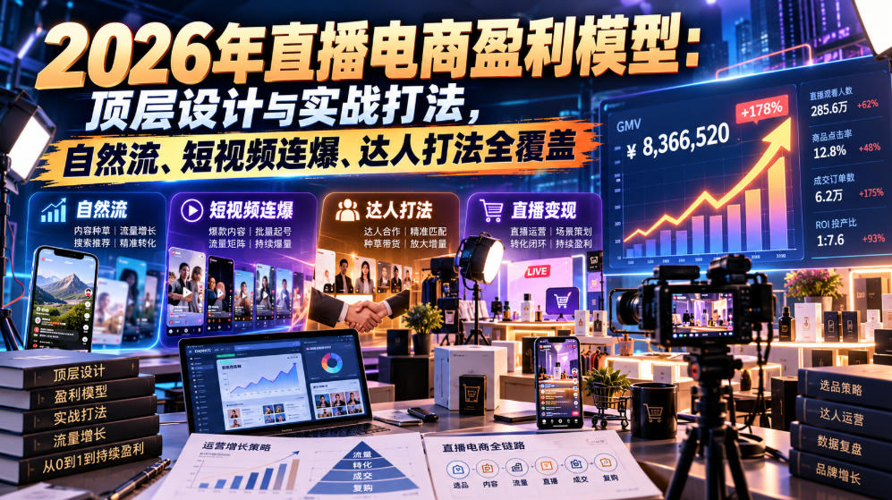 2026年直播电商盈利模型：顶层设计与实战打法，自然流、短视频连爆、达人打法全覆盖-开心分享网