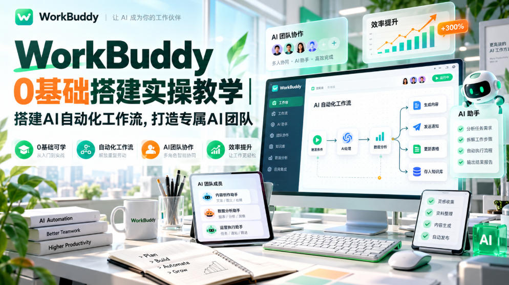 WorkBuddy 0基础搭建实操教学｜搭建AI自动化工作流，打造专属AI团队-开心分享网