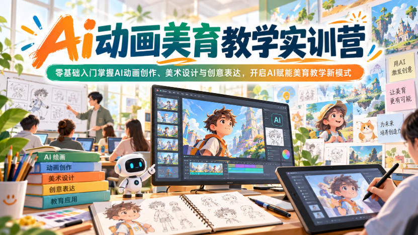 Ai动画美育教学实训营，零基础入门掌握AI动画创作、美术设计与创意表达，开启AI赋能美育教学新模式-开心分享网