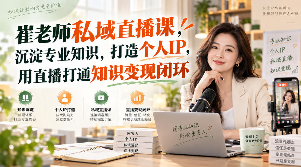崔老师私域直播课，沉淀专业知识，打造个人IP，用直播打通知识变现闭环-开心分享网