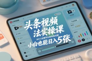 头条视频玩法实操课,从0-1全细节头条所有问题,小白也能日入5张-开心分享网