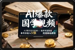 AI爆款国学视频，独家起号方法，小白直接上手，当天可见收益，单号日收入5张+附保姆级教程-开心分享网