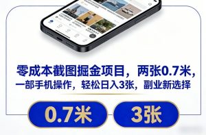 零成本截图掘金项目，两张0.7米，一部手机操作，轻松日入3张，副业新选择【揭秘】-开心分享网