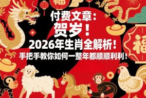 付费文章:贺岁!2026年生肖全解析!手把手教你如何一整年都顺顺利利!-开心分享网