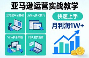 亚马逊运营实战教学，亚马逊平台+Listing优化+Vine秒杀+FBA发货等，快速上手，实现店铺月利润1W-开心分享网