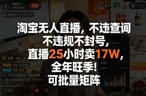 淘宝无人直播,不违规不封号,直播25小时卖17W,全年旺季!可批量矩阵【揭秘】-开心分享网
