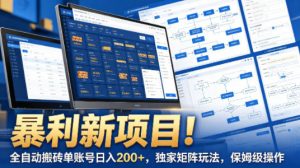 暴利新项目！全自动搬砖单账号日入200+，独家矩阵玩法，保姆级操作【揭秘】-开心分享网
