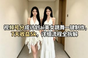 视频号分成计划ai美女跳舞一键制作，7天收益5k，详细流程全拆解-开心分享网