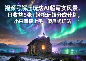 视频号解压玩法AI超写实风景,日收益5张+轻松玩转分成计划,小白直接上手,傻瓜式玩法-开心分享网