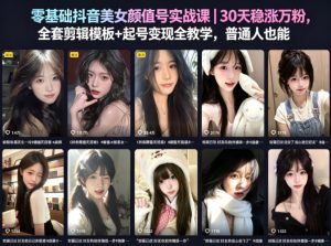 零基础抖音美女颜值号实战课|30天稳涨万粉,全套剪辑模板+起号变现全教学,普通人也能复制-开心分享网