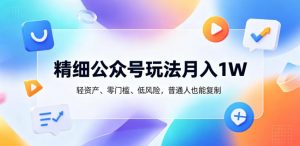 精细公众号玩法月入1W，轻资产、零门槛、低风险，普通人也能复制【揭秘】-开心分享网