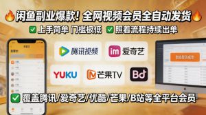 闲鱼售卖全网视频会员副业,全自动发货,上手简单、门槛极低,照着流程就能持续出单-开心分享网