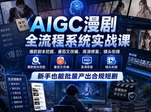 AIGC漫剧全流程系统实战课,爆款剧本挖掘、番茄文改编、高清修复、镜头衔接,新手也能批量产出合规短剧-开心分享网