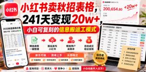 小红书卖秋招表格,241天变现20w+,小白可复刻的信息搬运工模式-开心分享网
