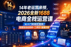 14年老运营亲授,2026全新1688电商全栈运营课,从入门到高阶落地,配套自动运营表+工具包+直播诊断等-开心分享网
