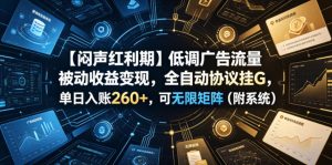 【闷声红利期】低调广告流量被动收益变现，全自动协议挂G，单日入账260+，可无限矩阵（附系统）【揭秘】-开心分享网