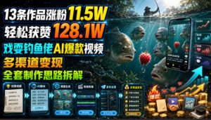 13条作品涨粉11.5W,轻松获赞128.1W,戏耍钓鱼佬AI爆款视频,多渠道变现,全套制作思路拆解-开心分享网