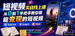 短视频实战线上课，从0到1手把手教你做能变现的短视频，零基础可学，落地起号做爆款-开心分享网