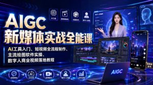 AIGC新媒体实战全能课｜AI工具入门、短视频全流程制作、主流绘图软件实操、数字人商业视频落地教程-开心分享网