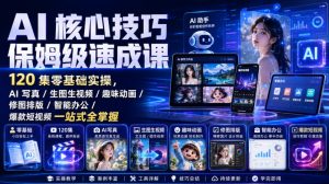 AI核心技巧保姆级速成课|120集零基础实操,AI写真/生图生视频/趣味动画/修图排版/智能办公/爆款短视频一站式全掌握(更新)-开心分享网