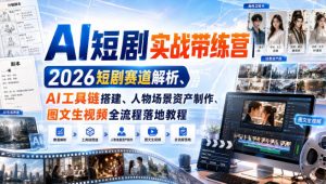 AI短剧实战带练营|2026短剧赛道解析、AI工具链搭建、人物场景资产制作、图文生视频全流程落地教程-开心分享网