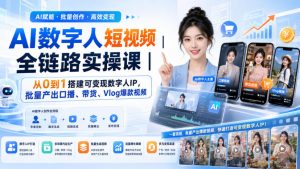 AI数字人短视频全链路实操课|从0到1搭建可变现数字人IP,批量产出口播、带货、Vlog爆款视频-开心分享网