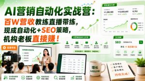 AI营销自动化实战营:百W营收教练直播带练,现成自动化+SEO策略,机构老板直接賺!【原创双语字幕】-开心分享网