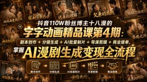 抖音110W粉丝博主十八漫的字字动画精品课第4期:剧本创作+分镜生成+剪辑+商业接单,掌握AI漫剧生成变现全流程-开心分享网