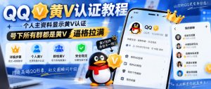 QQ黄V认证教程,个人主资料显示黄V认证,号下所有群都是黄V,逼格拉满-开心分享网