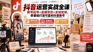 抖音运营实战全课｜新号起号+直播带货+全域变现，零基础打造可盈利抖音账号-开心分享网