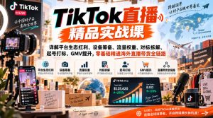 TikTok直播精品实战课,详解平台生态红利、设备筹备、流量权重、对标拆解、起号打标、GMV提升,零基础精通海外直播带货全链路-开心分享网