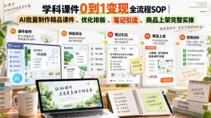 学科课件0到1变现全流程SOP|AI批量制作精品课件、优化排版、笔记引流、商品上架完整实操-开心分享网