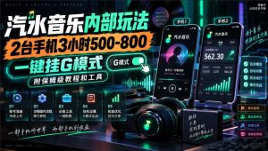 汽水音乐内部玩法,2台手机3小时500-800,一键挂G模式,附保姆级教程和工具【揭秘】-开心分享网