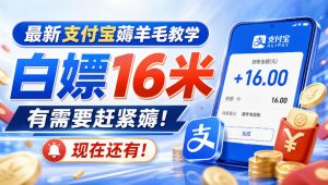 最新支付宝薅羊毛教学，白嫖16米，有需要赶紧薅，现在还有！-开心分享网
