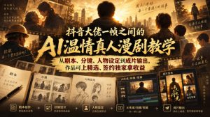 抖音大佬一帧之间的AI温情真人漫剧教学,从剧本、分镜、人物设定到成片输出,作品可上精选、签约独家拿收益-开心分享网