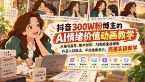 抖音300W粉博主的AI情绪价值动画教学,从账号起号、脚本创作、AI生图生视频到作品入驻精选、平台独家签约,完整实操-开心分享网