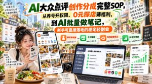 【无水印】AI大众点评创作分成完整SOP,从养号开权限、0元探店薅福利,到AI批量做笔记,新手可直接落地的稳定轻副业-开心分享网