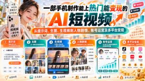 【无水印】一部手机制作能上热门能变现的AI短视频,从提示词、生图、生视频到人物剧情、账号运营及多平台变现-开心分享网