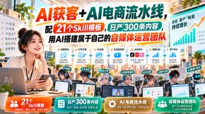 AI获客+AI电商流水线,配21个Skill模板,日产300条内容,用AI搭建属于自己的自媒体运营团队-开心分享网
