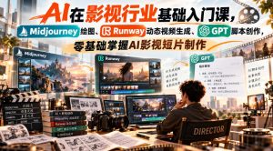 【无水印】AI在影视行业基础入门课,Midjourney绘图、Runway动态视频生成、GPT脚本创作,零基础掌握AI影视短片制作-开心分享网