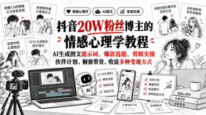 抖音20W粉丝博主静候心声的情感心理学教程,AI生成图文提示词、爆款选题、剪辑实操,伙伴计划、橱窗带货、收徒多种变现方式-开心分享网