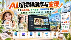 AI短视频创作与变现，覆盖写真萌娃、节气情感、风景带货全赛道，工具实操+原创去重+流量变现一站式落地-开心分享网