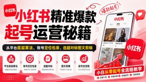 小红书精准爆款起号运营秘籍，从平台底层算法、账号定位包装、选题对标图文剪辑，小白从零起号全流程-开心分享网