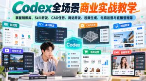 【无水印】Codex全场景商业实战教学，掌握知识库、Skill开发、CAD任务、网站开发、视频生成、电商运营与直播管理等-开心分享网