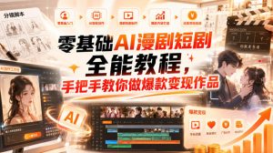 零基础AI漫剧短剧全能教程,从AI智能体搭建、文案脚本分镜、多平台AI生视频、剪映精修,覆盖全题材创作,手把手教你做爆款变现作品-开心分享网
