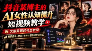 抖音某博主的Ai女性认知提升短视频教学,文案剪辑起号全教学,解锁商单+收徒+伙伴计划多种变现方式-开心分享网