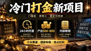 冷门打金新项目,24小时托管,产出500-800,内部教程【揭秘】-开心分享网
