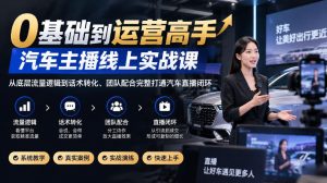0基础到运营高手,汽车主播线上实战课,从底层流量逻辑到话术转化、团队配合完整打通汽车直播闭环-开心分享网