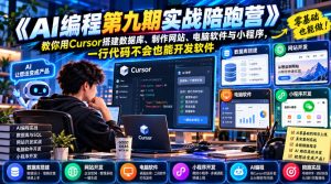 【无水印】《AI编程第九期实战陪跑营》教你用Cursor搭建数据库、制作网站、电脑软件与小程序,一行代码不会也能开发软件-开心分享网